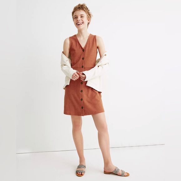 Madewell Sleeveless Button-Front Mini Dress afterglow red, size small, EUC - Picture 2 of 5